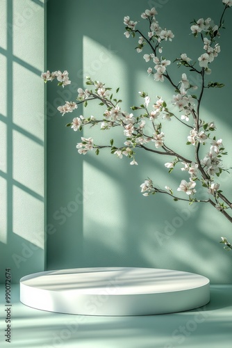 Wallpaper Mural White Round Podium Against Pastel Green Wall Torontodigital.ca