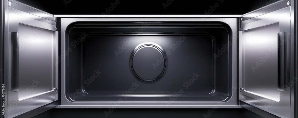 Obraz premium Microwave interior, bacteria biohazard, advanced disinfection tech