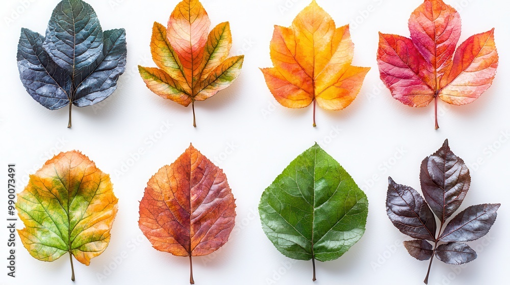 Obraz premium Autumn Leaves Color Palette Green Yellow Orange Red Purple