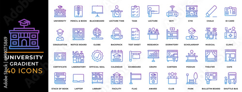 Set University gradient Icon. editable outline design for back to school symbols. Perfect for websites, UI and mobile apps.