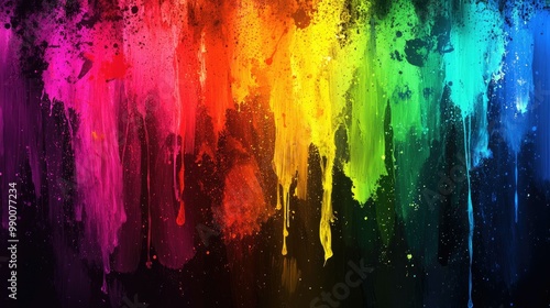 High-resolution rainbow paint splatter abstract design, with smooth gradients forming a visually striking background. photo