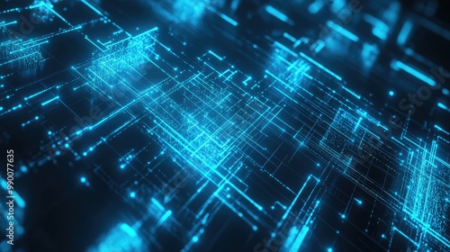 Wallpaper Mural High-tech digital background with glowing blue squares and lines forming a wireframe plexus effect. Torontodigital.ca