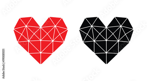 Red and black heart vector icons. Vector hearts for valentine day. Heart symbol. Heart sign.