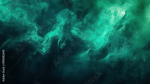 Abstract dark green and cyan background with neon light