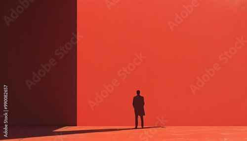 Minimalist silhouette against a vibrant red wall