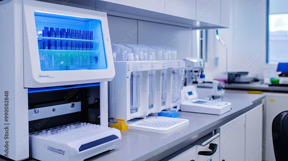Modern lab equipment processing multiple samples, representing innovation in precision diagnostics. Modern lab equipment processing multiple samples, representing innovation in precision diagnostics.