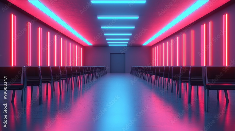 Fototapeta premium Futuristic Neon Lighted Waiting Room Interior