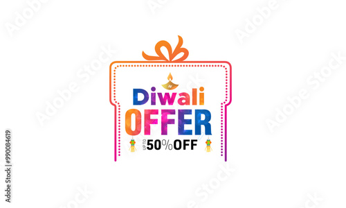 Diwali festival gift concept. Diwali Offers, sale, shopping logo design.