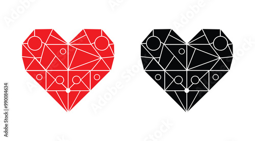 Red and black heart vector icons. Vector hearts for valentine day. Heart symbol. Heart sign.