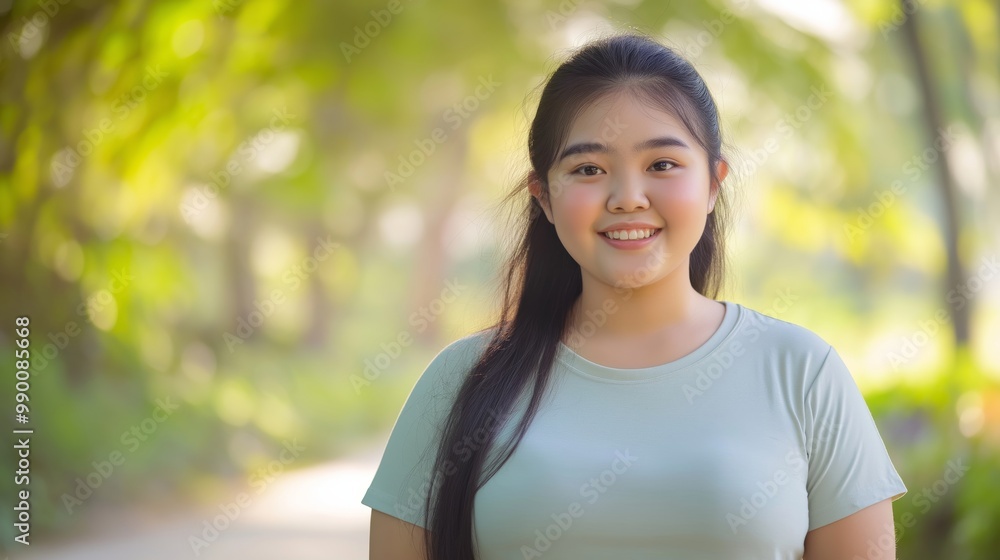 Southeast Asian Teenage Girl Standing in a Lush Green Park, Ideal for Lifestyle and Diversity Concepts Southeast Asian Teenage Girl Standing in a Lush Green Park, Ideal for Lifestyle and Diversity Concepts