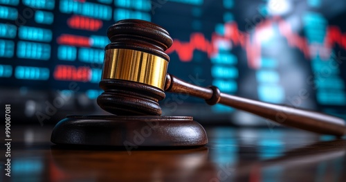 Legal concept with gavel and stock market data