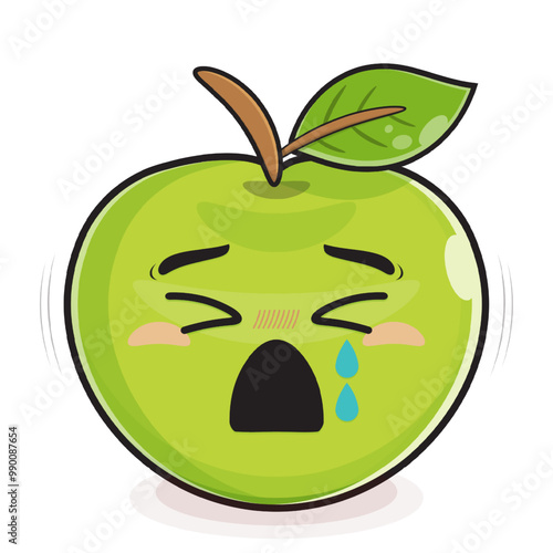 green apple crying face cartoon cute