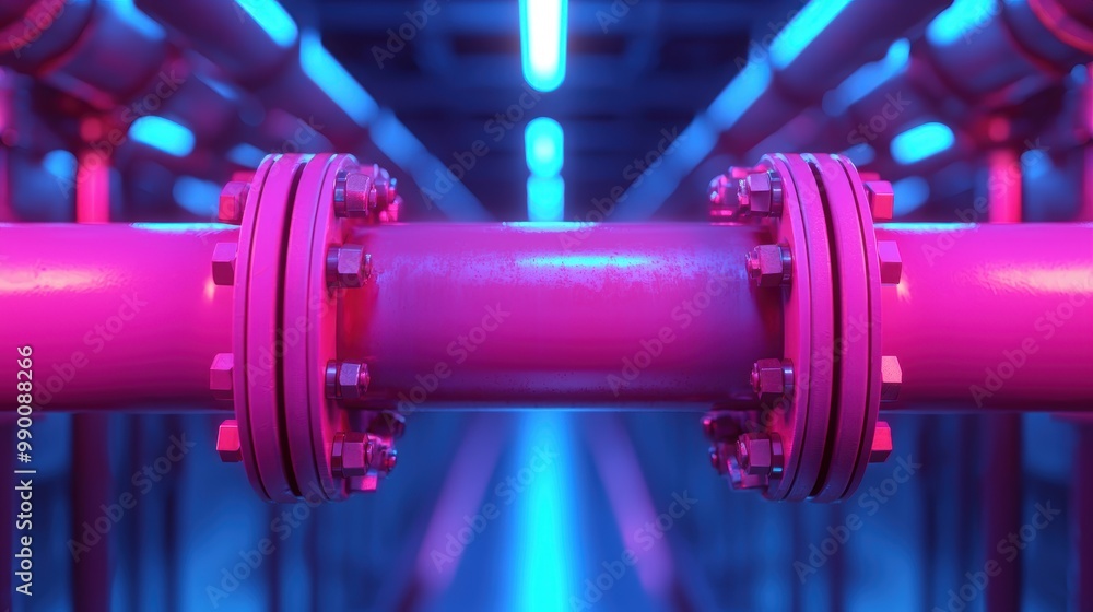 Fototapeta premium Vibrant Industrial Pipe with Neon Lighting Effects