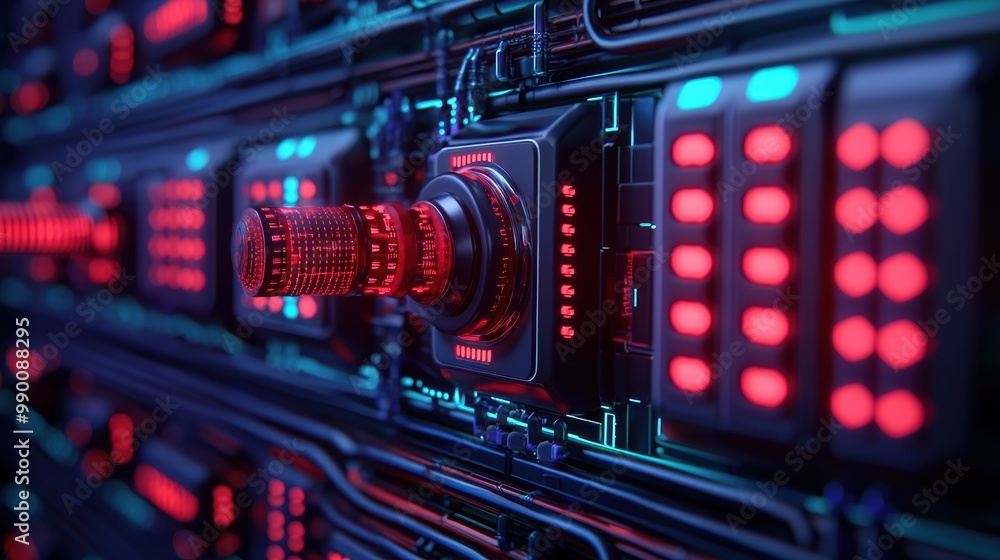 Fototapeta premium Futuristic Technology Control Panel with Neon Lights