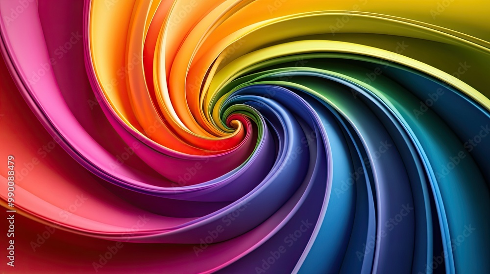 Obraz premium Rainbow ribbons creating a pride flag in a spiral pattern, showcasing a celebration of LGBTQ diversity and unity.