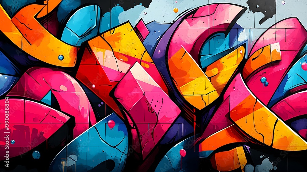 A mosaic of abstract graffiti shapes, bright neon colors layered with bold black lines, chaotic and expressive street art, dynamic composition with jagged shapes and fluid forms, A mosaic of abstract graffiti shapes, bright neon colors layered with bold black lines, chaotic and expressive street art, dynamic composition with jagged shapes and fluid forms,