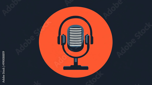 Stylish microphone with headphones on a light background representing podcasting and audio