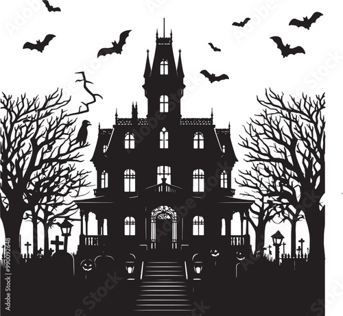 Halloween haunted house silhouette  photo