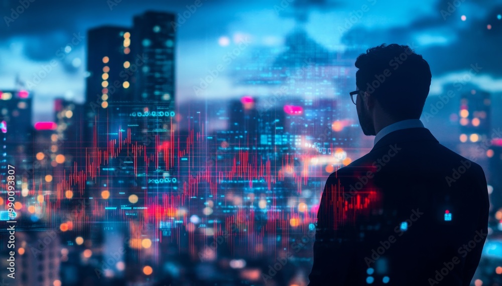 Financial Expert Monitoring Stock Market Graphs in Modern Urban Setting Financial Expert Monitoring Stock Market Graphs in Modern Urban Setting