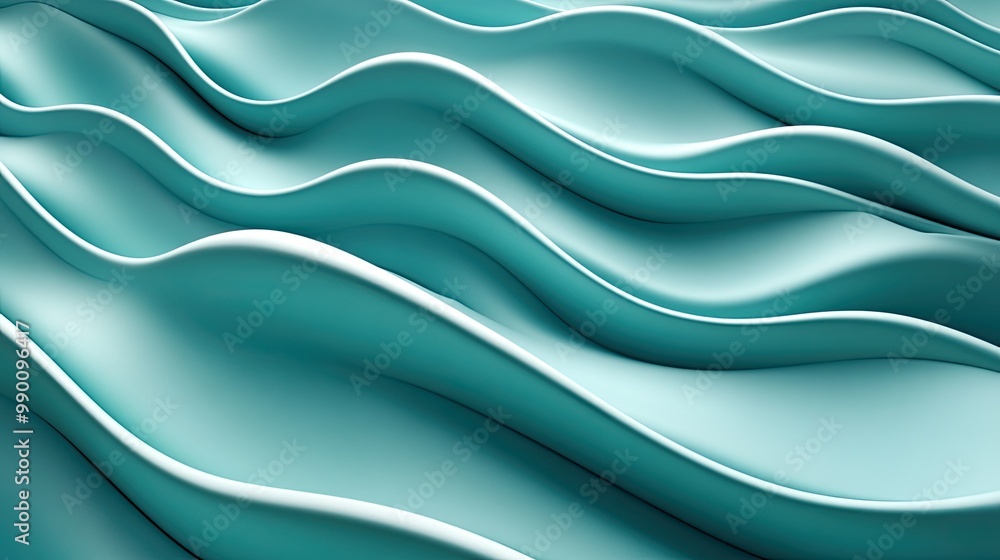 Undulating teal wave pattern in 3D, creating a dynamic and smooth abstract background. Undulating teal wave pattern in 3D, creating a dynamic and smooth abstract background.