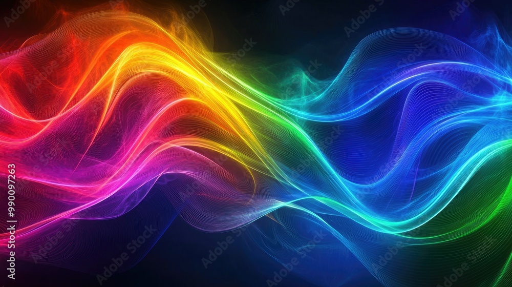 Fototapeta premium Vibrant rainbow energy lights in an abstract wave pattern, creating a dynamic, high-energy design.