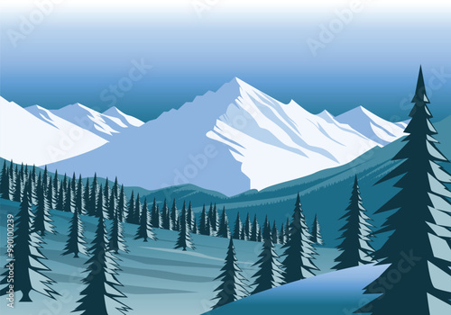 mountains with trees and snow on top, file vector