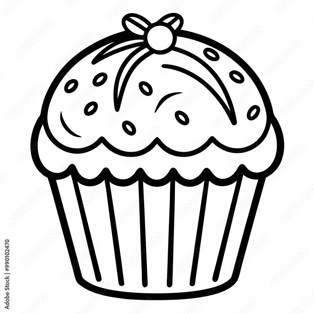 Cupcake with cream line art vector illustration Cupcake with cream line art vector illustration