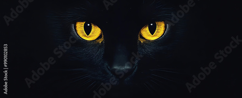 black cat portrait with yellow eyes, AI generated