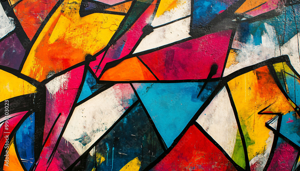 Fototapeta premium A graffiti-covered urban wall, showcasing vibrant colors, bold lines, and an edgy, artistic vibe