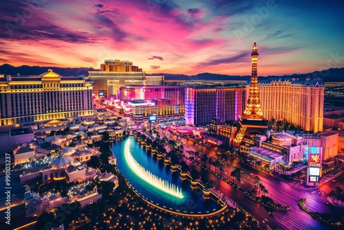 Panoramic view Las Vegas Strip night sky filled travel destination