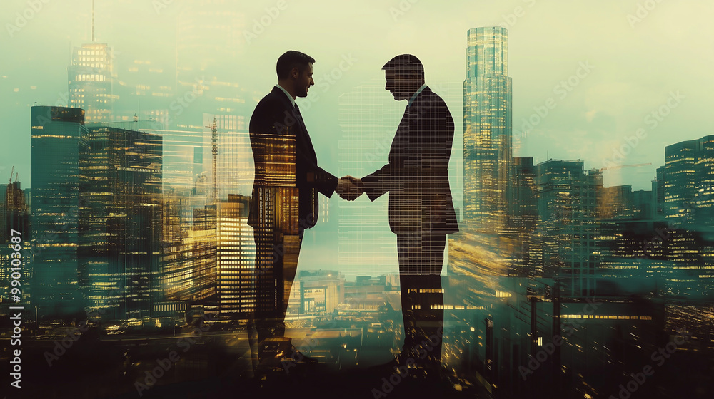 Business Partnership with a City Skyline Backdrop Business Partnership with a City Skyline Backdrop