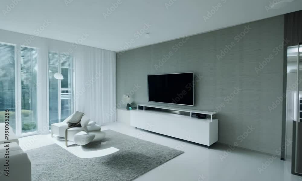 Modern Living Room Interior with White Sofa and TV Wall Modern Living Room Interior with White Sofa and TV Wall