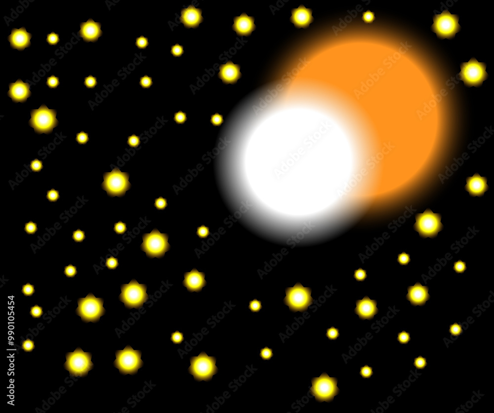 Obraz premium Background with glowing lights, Moon and star, Colorful sky