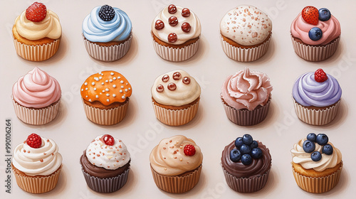 A delightful collection of colorful cupcakes with various toppings and flavors, perfect for dessert enthusiasts and celebrations.