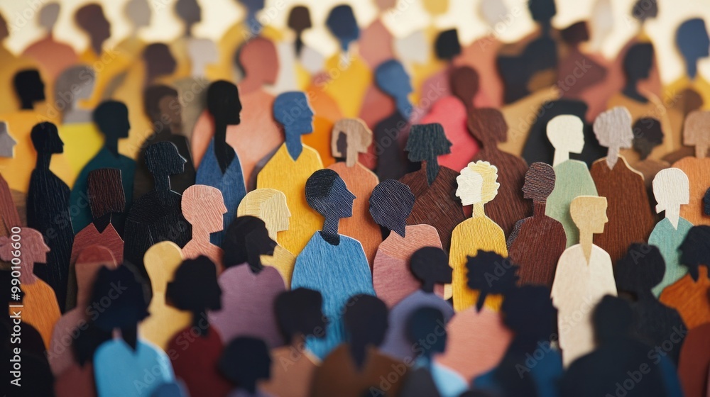Obraz premium Paper cut of a crowd with diverse people