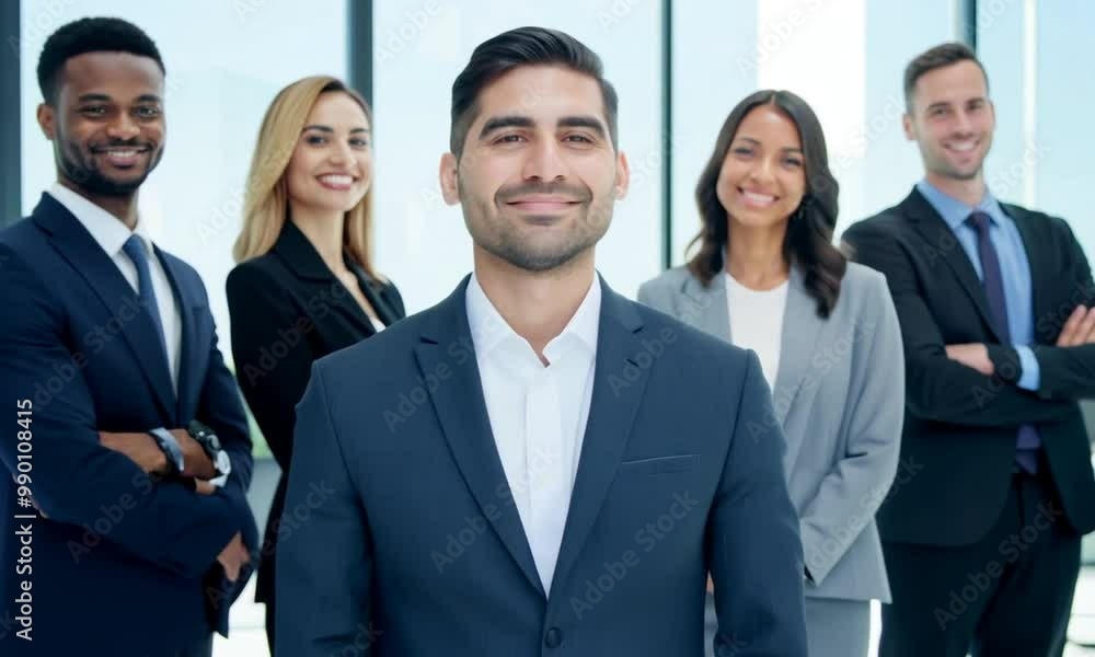 Happy Diverse Business Team Standing in Row Happy Diverse Business Team Standing in Row