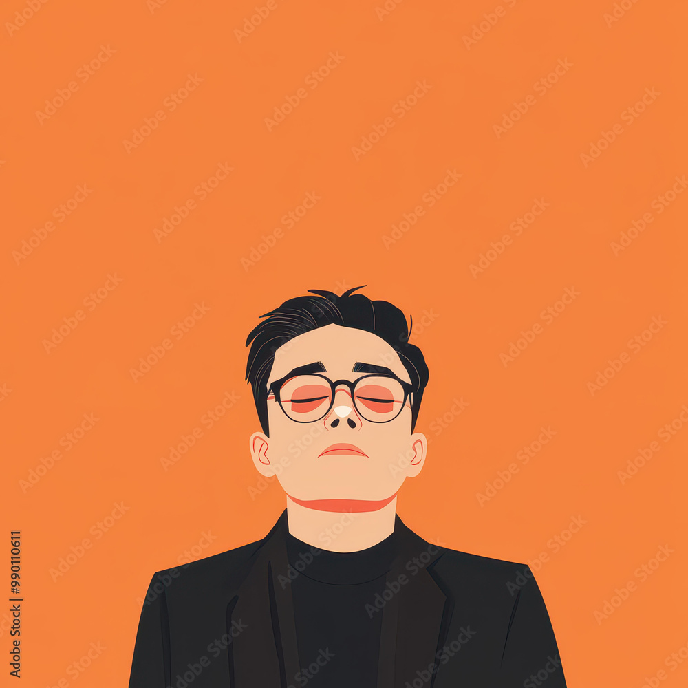Obraz premium A striking portrait of a man set against a minimal, natural backdrop, crafted in a flat illustrative style.