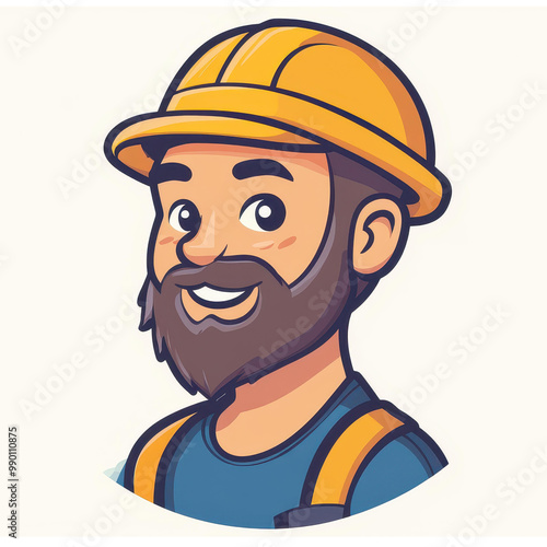 A fun, minimalist cartoon icon of a builder for your mobile app, perfect for users who appreciate clean design.