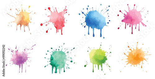 Colorful watercolor brush strokes vector. set of colorful paint splatter texture.