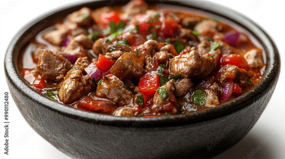 Delicious bowl of chili with tender meat, fresh tomatoes, and herbs, perfect for a hearty meal or gathering. Delicious bowl of chili with tender meat, fresh tomatoes, and herbs, perfect for a hearty meal or gathering.