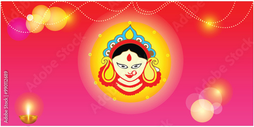 Goddess durga, poster or banner of indian festival navratri celebration.