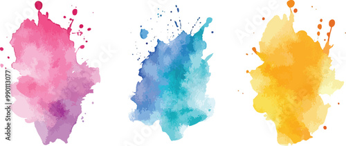 Colorful watercolor brush strokes vector. A variety of colorful explosion splashes reflect creative energy and artistic flair with vibrant hues.