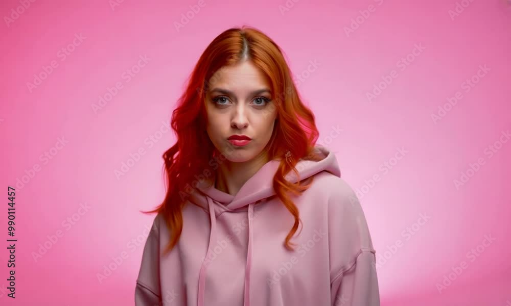 Redhead girl confused pink hoodie Redhead girl confused pink hoodie