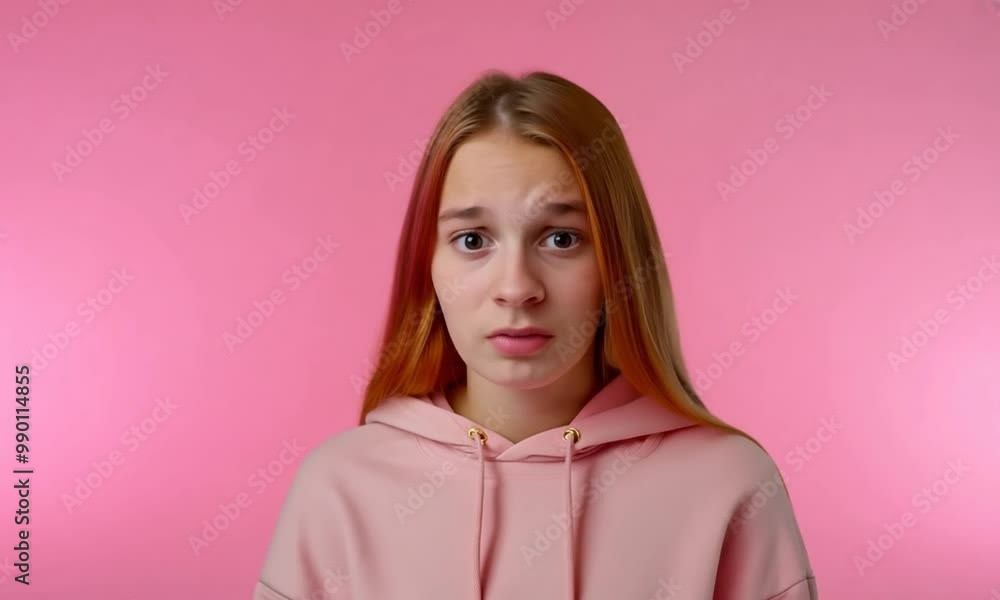 Cute redhead lady confused pink hoodie banner Cute redhead lady confused pink hoodie banner