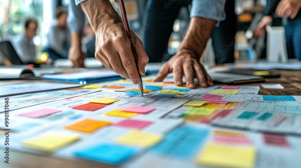A diverse team collaborates, sharing ideas and sketches to spark creativity in their innovative workspace. A diverse team collaborates, sharing ideas and sketches to spark creativity in their innovative workspace.