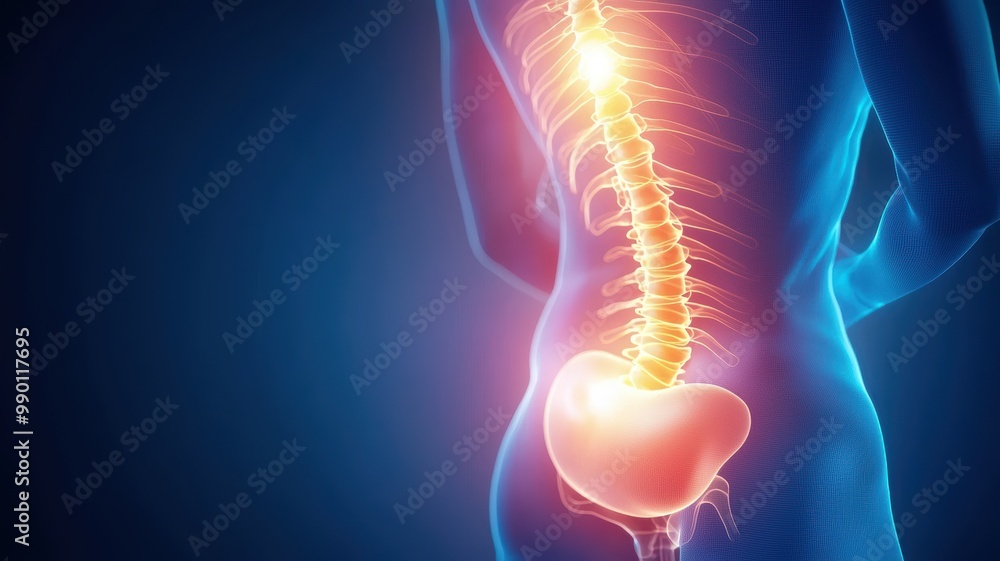 Naklejka premium Human Spine Anatomy with Lumbar Section Focus
