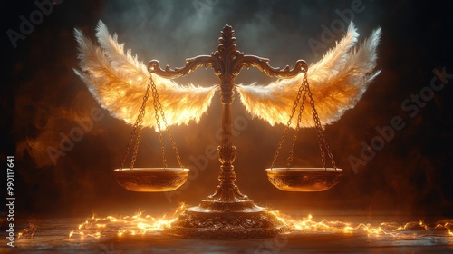 Golden Scales of Justice with Angelic Wings photo