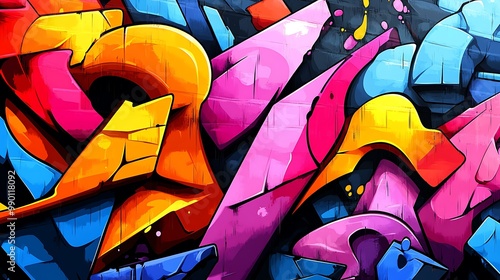 Wallpaper Mural Layered vibrant graffiti collage, chaotic shapes and bold colors blending together, neon tones clashing and harmonizing, dynamic lines and fluid curves, each layer building on the next, Torontodigital.ca