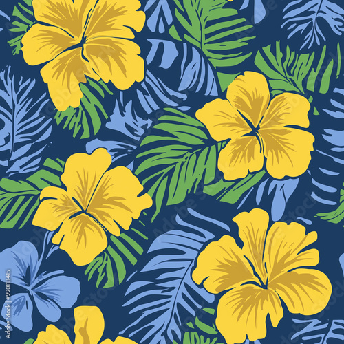 Seamless Repeating Tropical Hawaiian Shirt Hibiscus Floral Pattern
