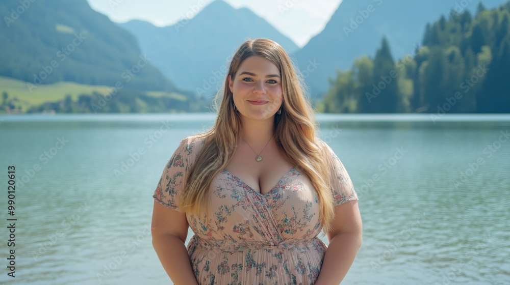 Young German Woman Enjoying Scenic Mountain Lake View for Travel and Diversity Concepts